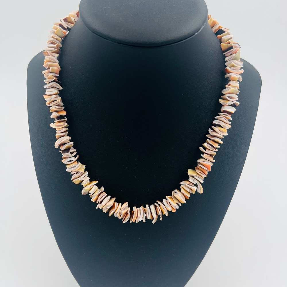 Natural Chip Shell Necklace Seashell 17” Long with Screw Clasp